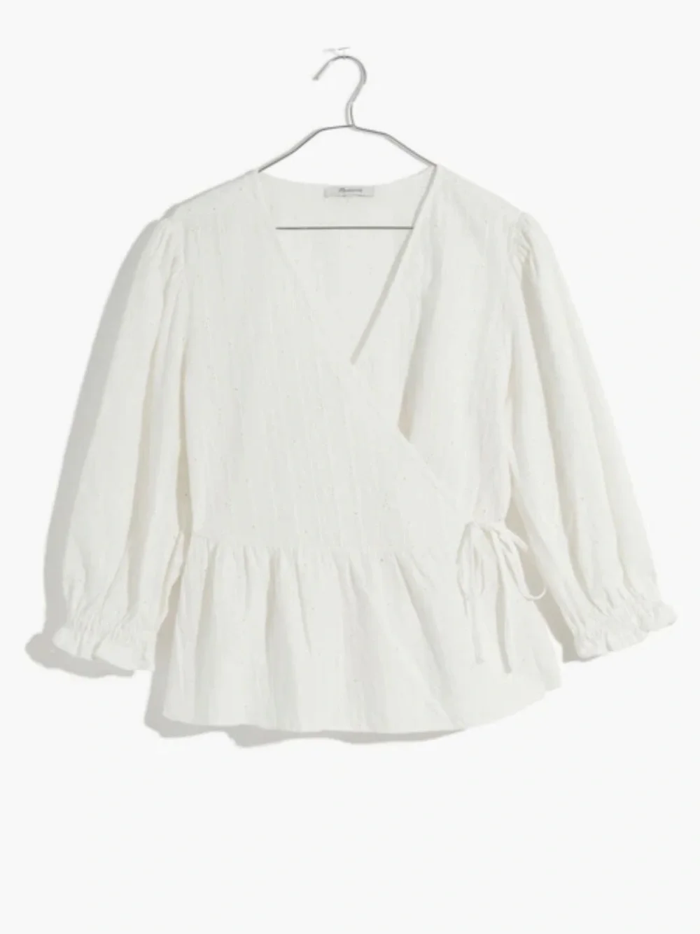 Madewell White Eyelet Embroidered Wrap Peplum Blouse‎ 100% Cotton